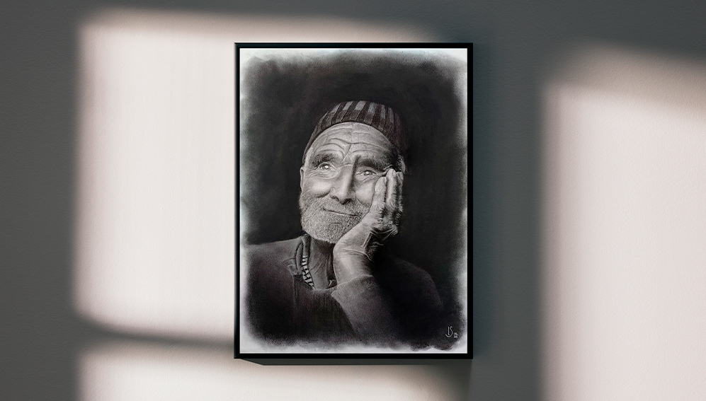 Portrait au fusain 50x65 cm